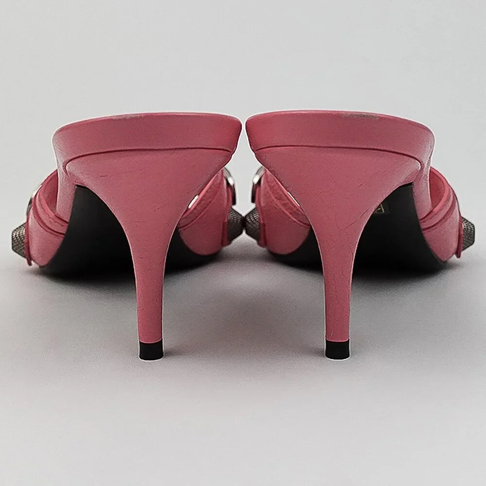 Balenciaga Sweet Pink Silver Detail Le Cagole Kitten Heel Sandals - EU 39/US 8 - Picture 4 of 11